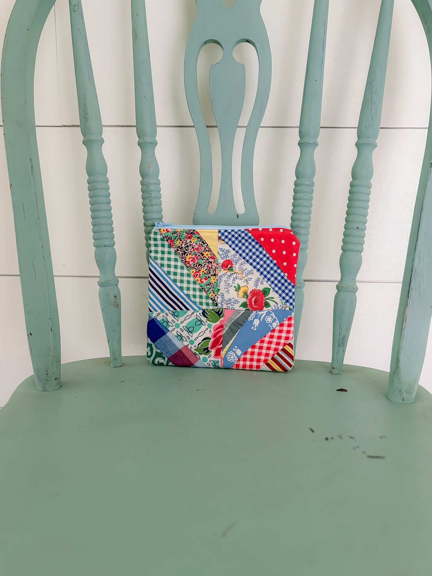 Handmade Vintage Quilt Zipper Pouch SMALL