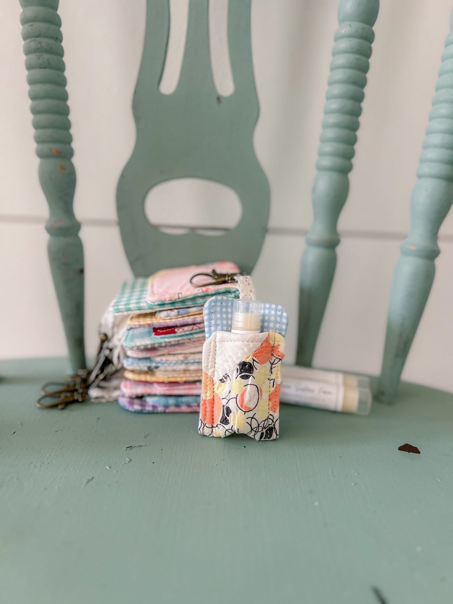 Handmade Vintage Quilt Lip Balm Holder Keychain