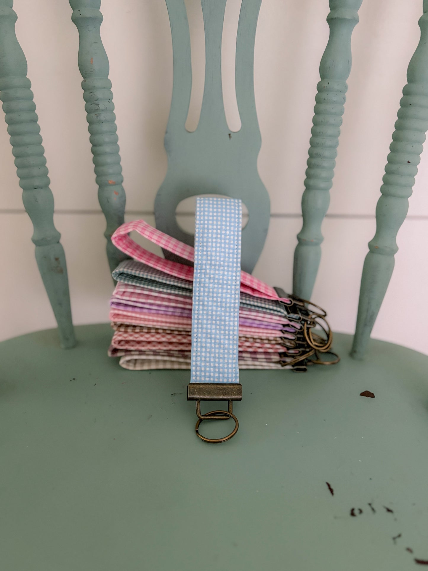 Handmade Light Blue Micro Gingham Keychain