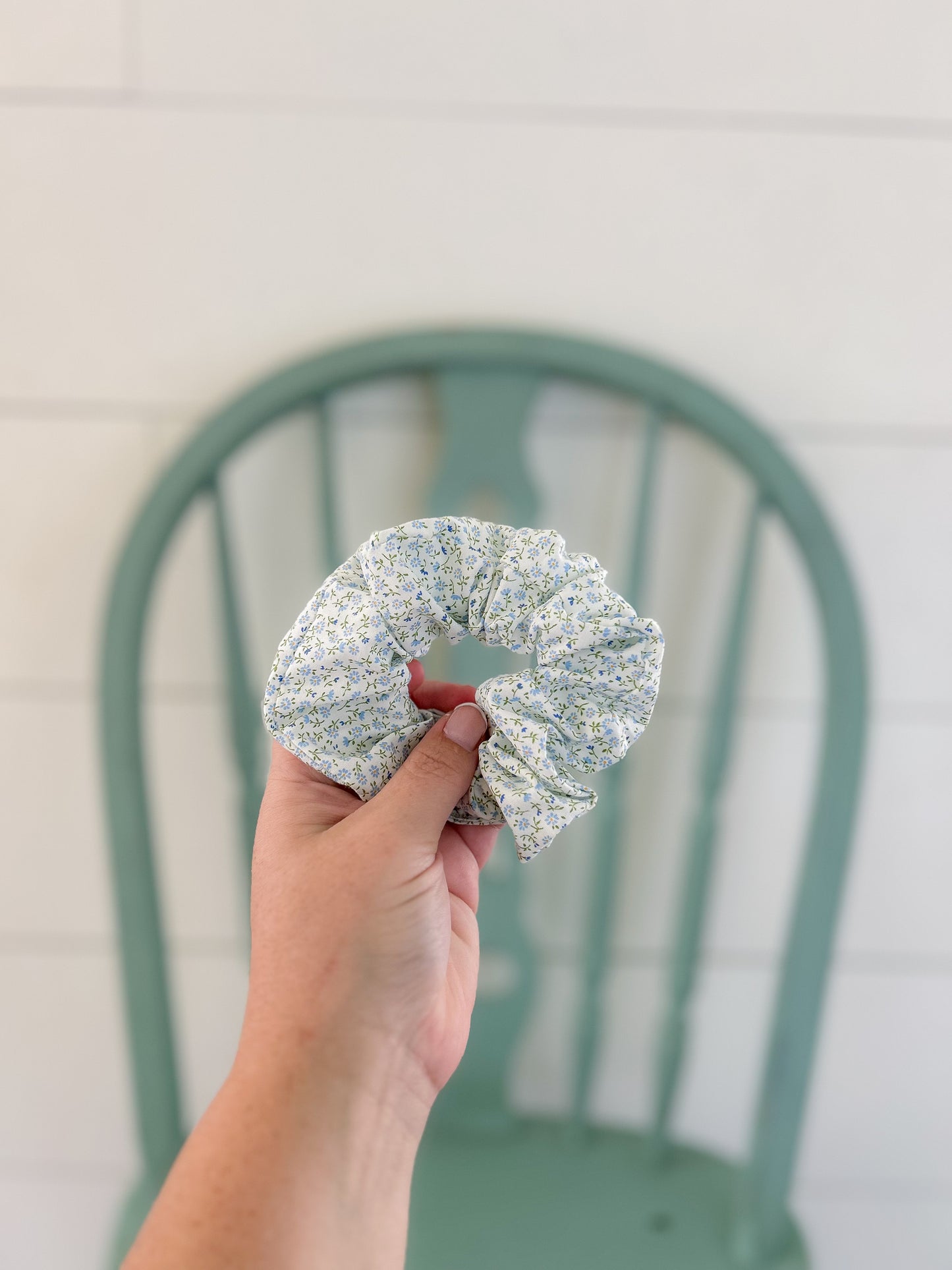Handmade Blue Floral Scrunchie