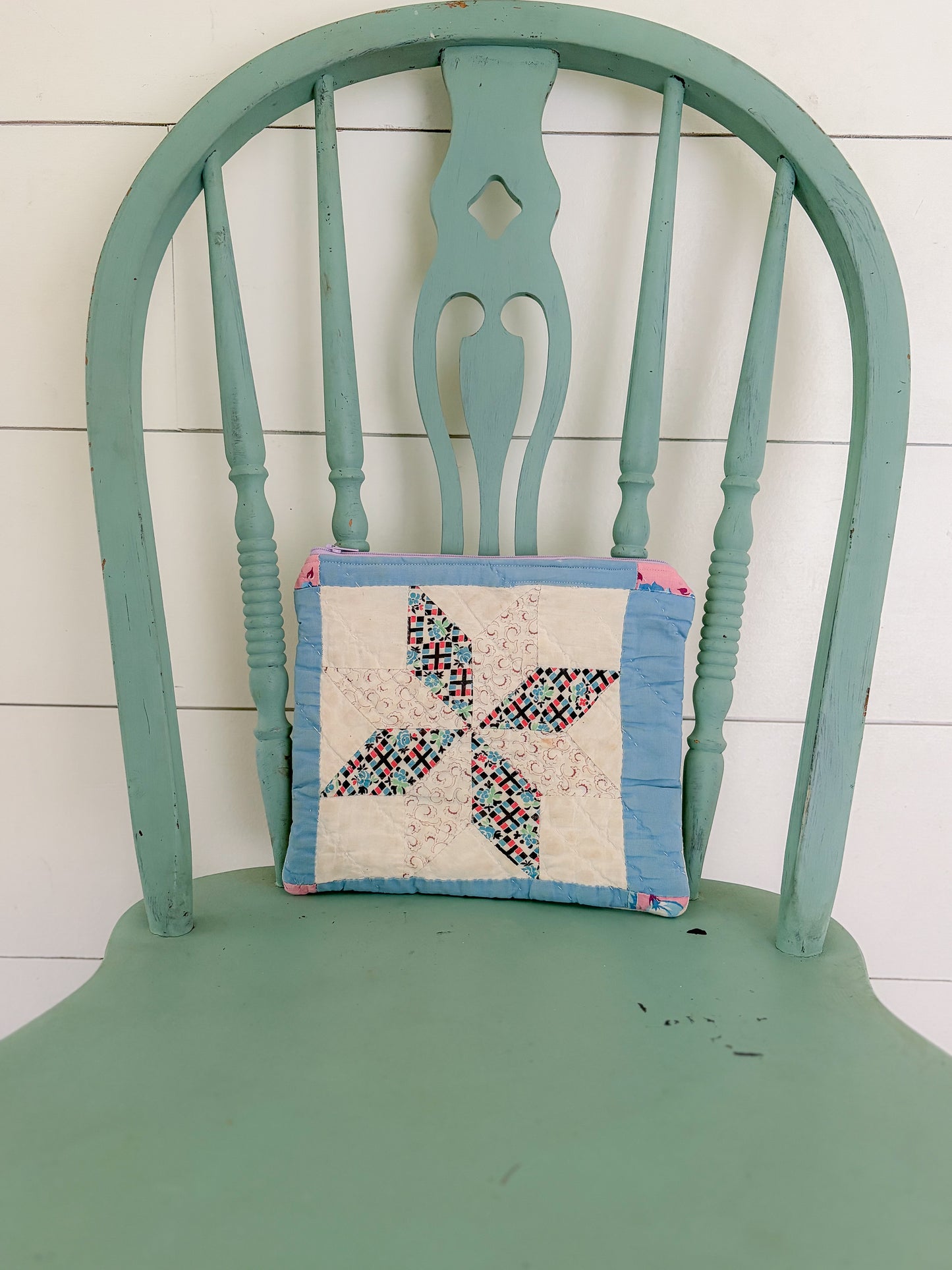 Handmade Vintage Quilt Zipper Pouch LARGE