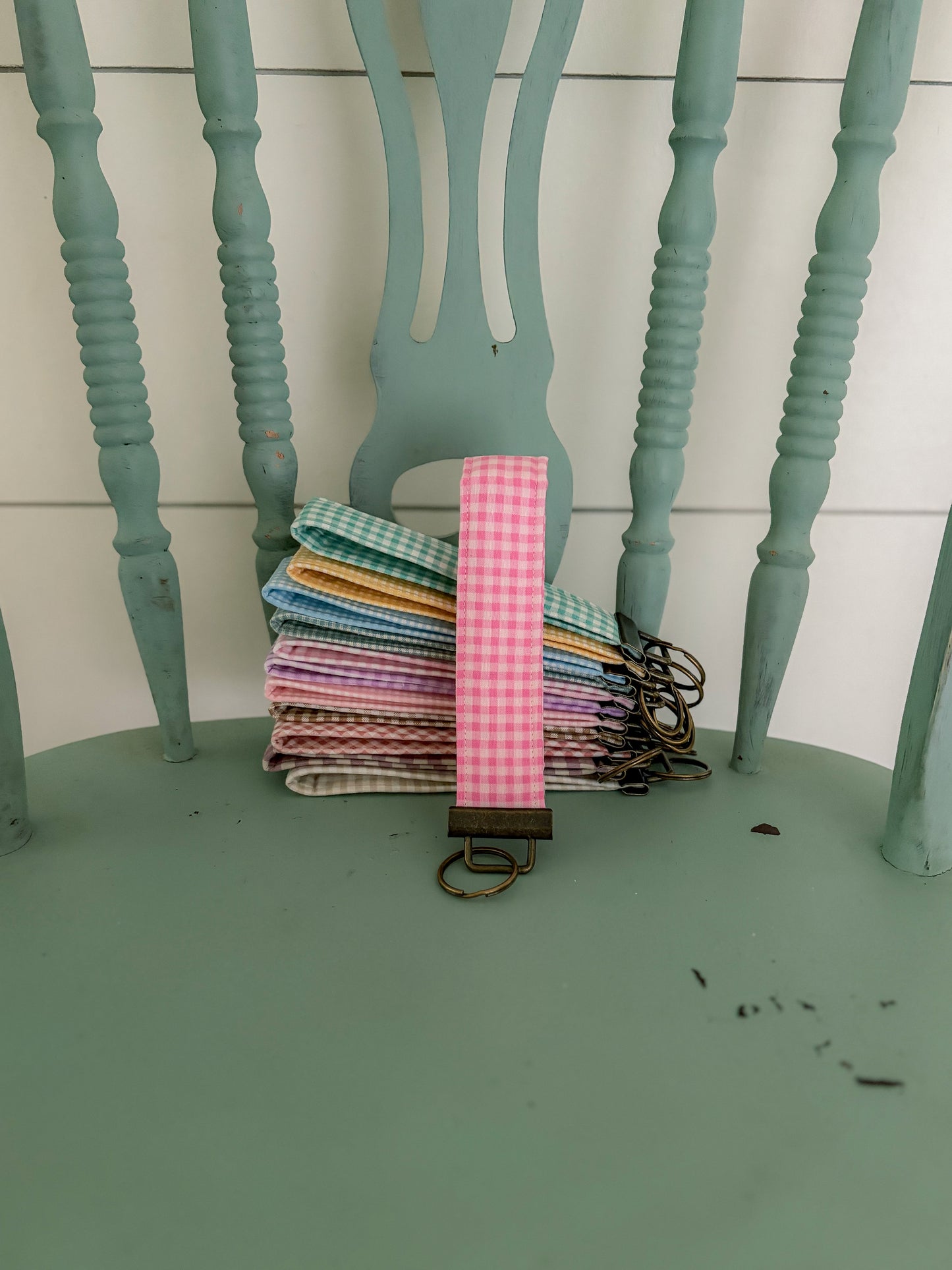 Handmade Bright Pink Gingham Keychain
