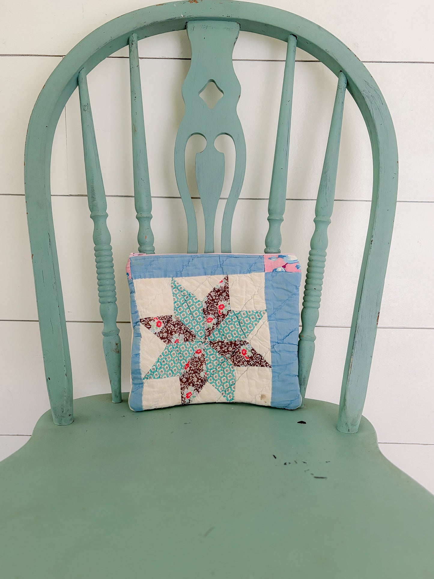 Handmade Vintage Quilt Zipper Pouch LARGE