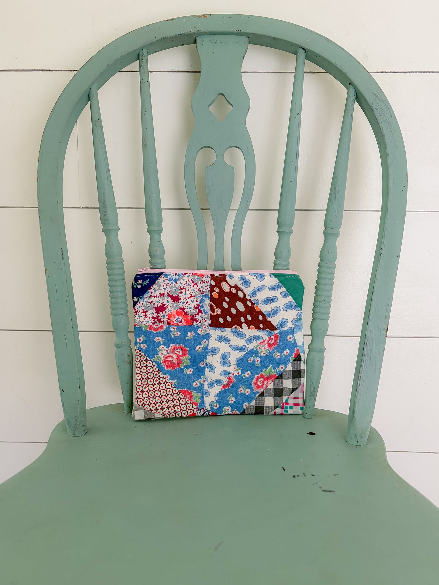 Handmade Vintage Quilt Zipper Pouch LARGE