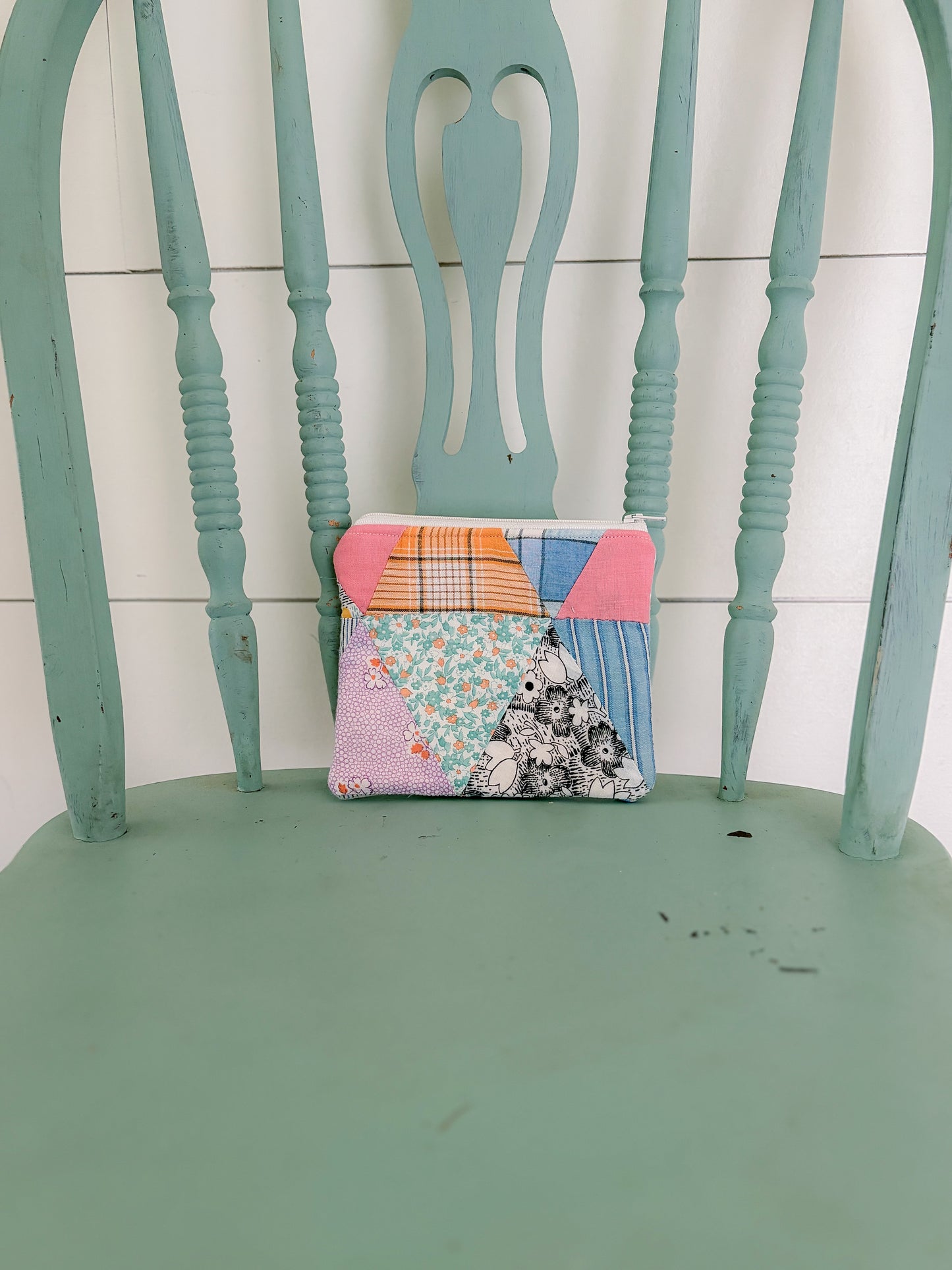 Handmade Vintage Quilt Zipper Pouch SMALL