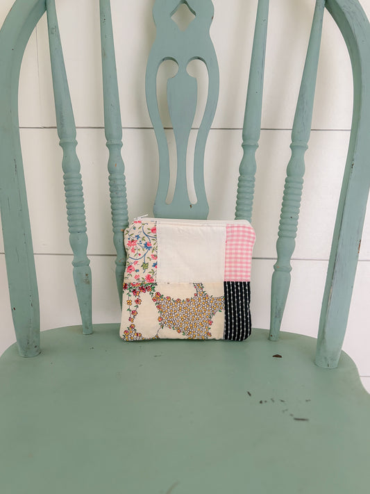 Handmade Vintage Quilt Zipper Pouch SMALL