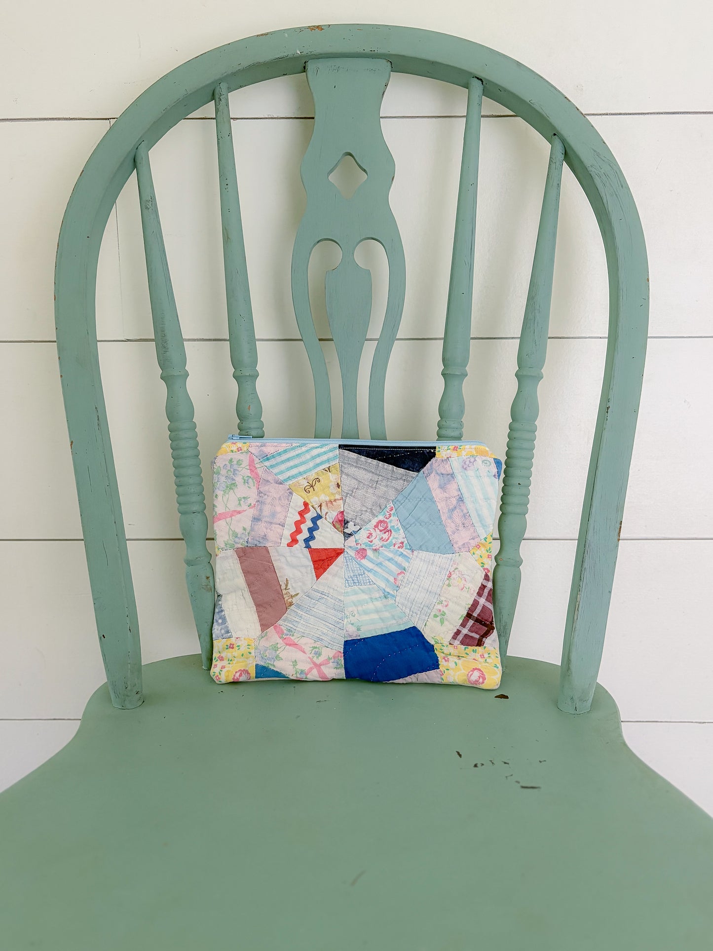 Handmade Vintage Quilt Zipper Pouch LARGE
