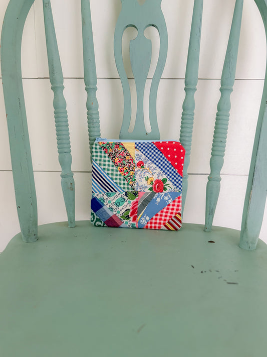 Handmade Vintage Quilt Zipper Pouch SMALL