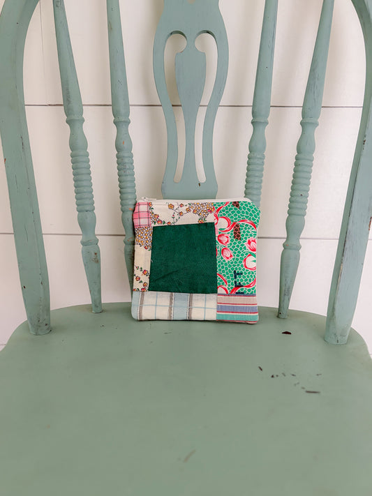 Handmade Vintage Quilt Zipper Pouch SMALL