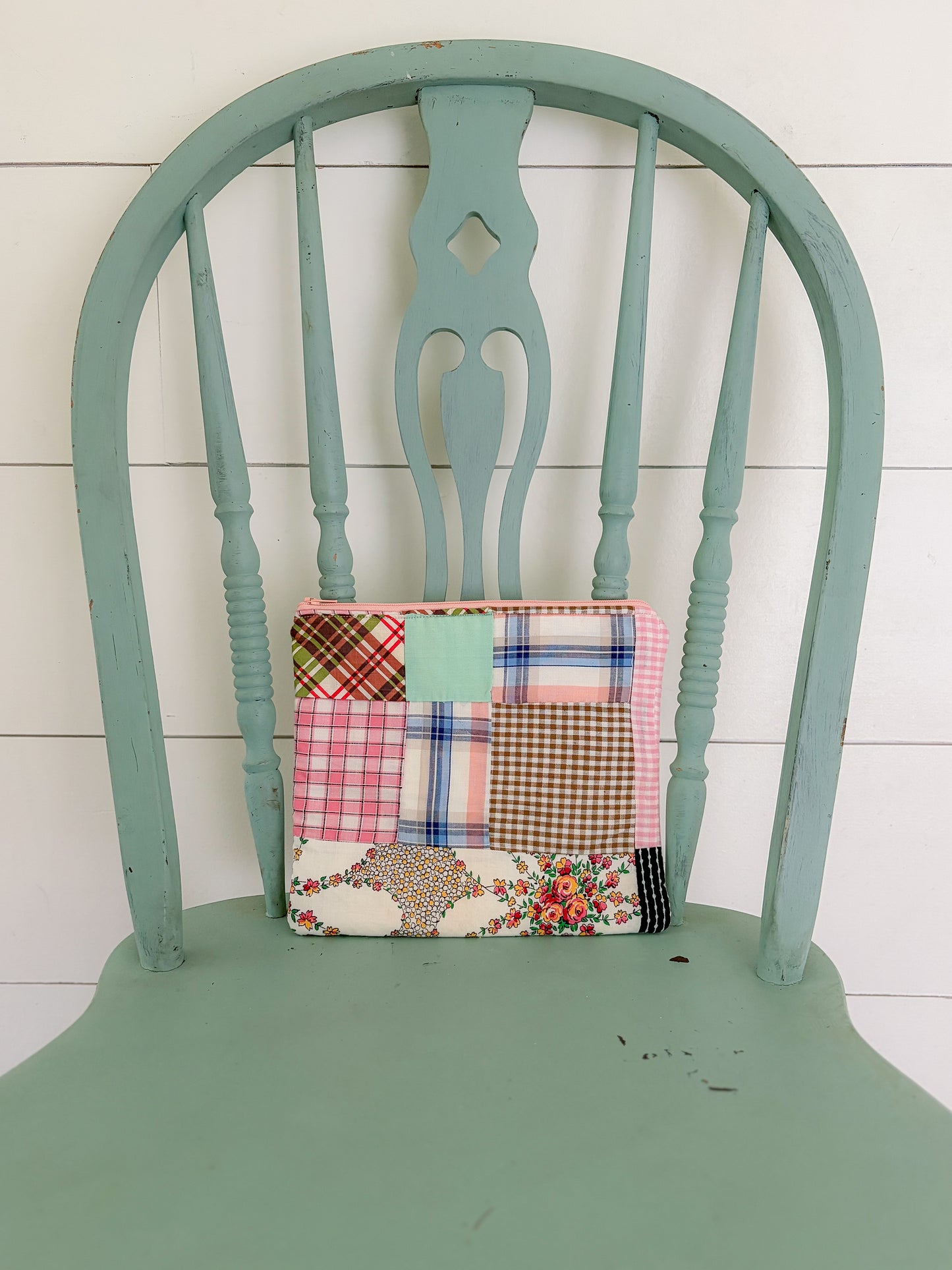 Handmade Vintage Quilt Zipper Pouch LARGE