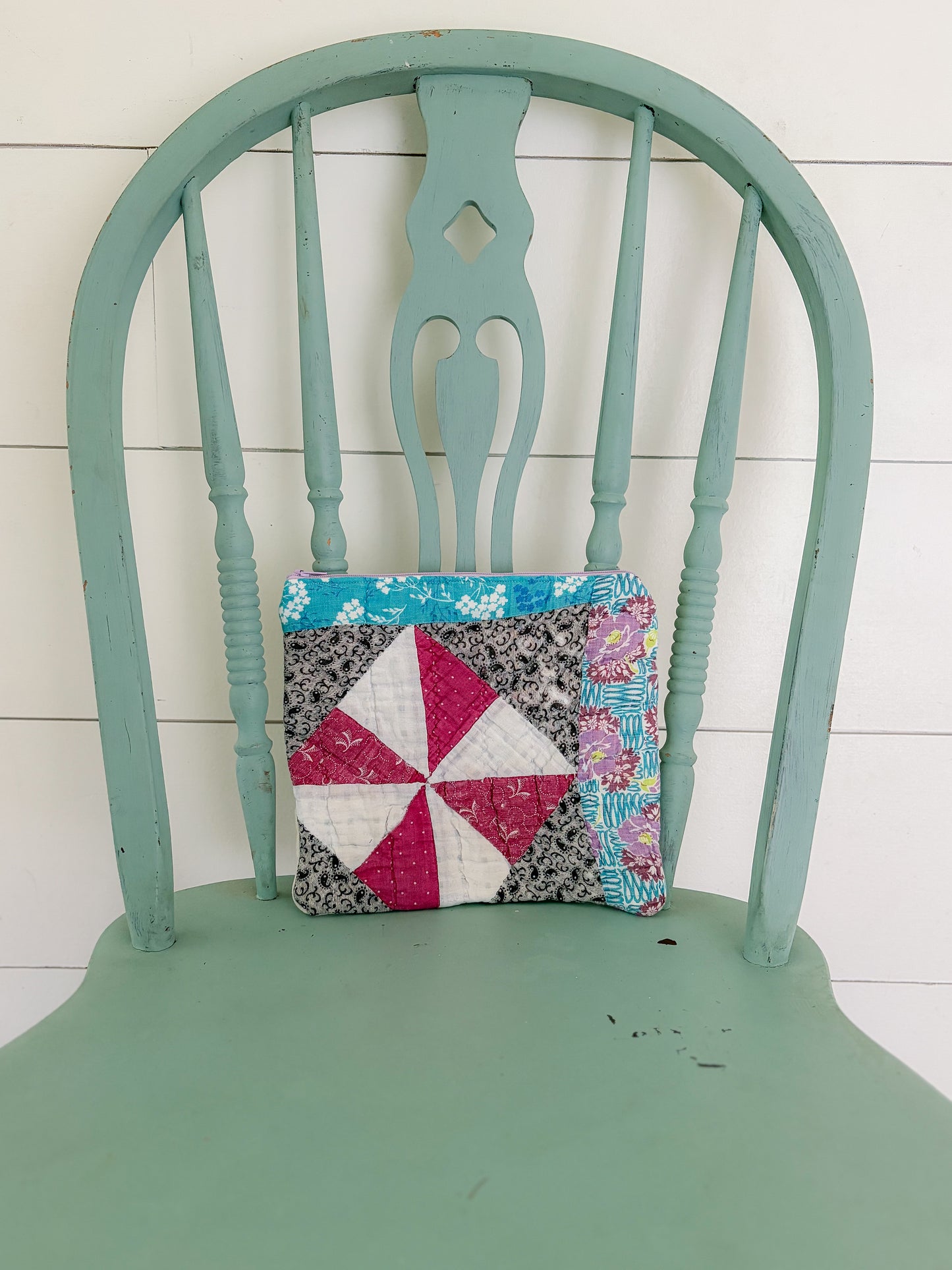 Handmade Vintage Quilt Zipper Pouch LARGE