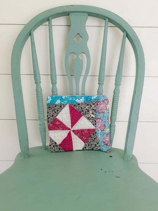 Handmade Vintage Quilt Zipper Pouch LARGE