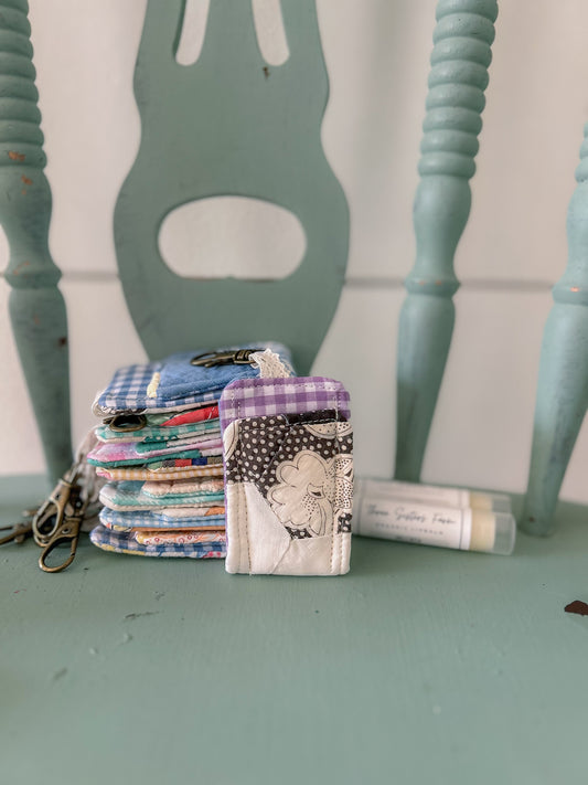 Handmade Vintage Quilt Lip Balm Holder Keychain