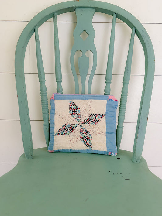 Handmade Vintage Quilt Zipper Pouch LARGE
