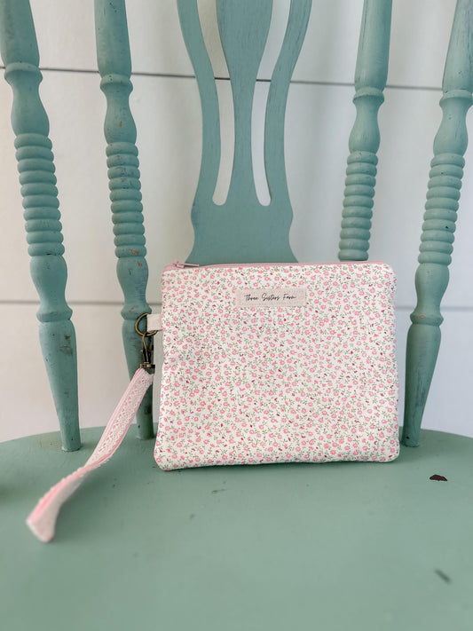 Handmade Vintage Floral Zipper Pouch Wristlet