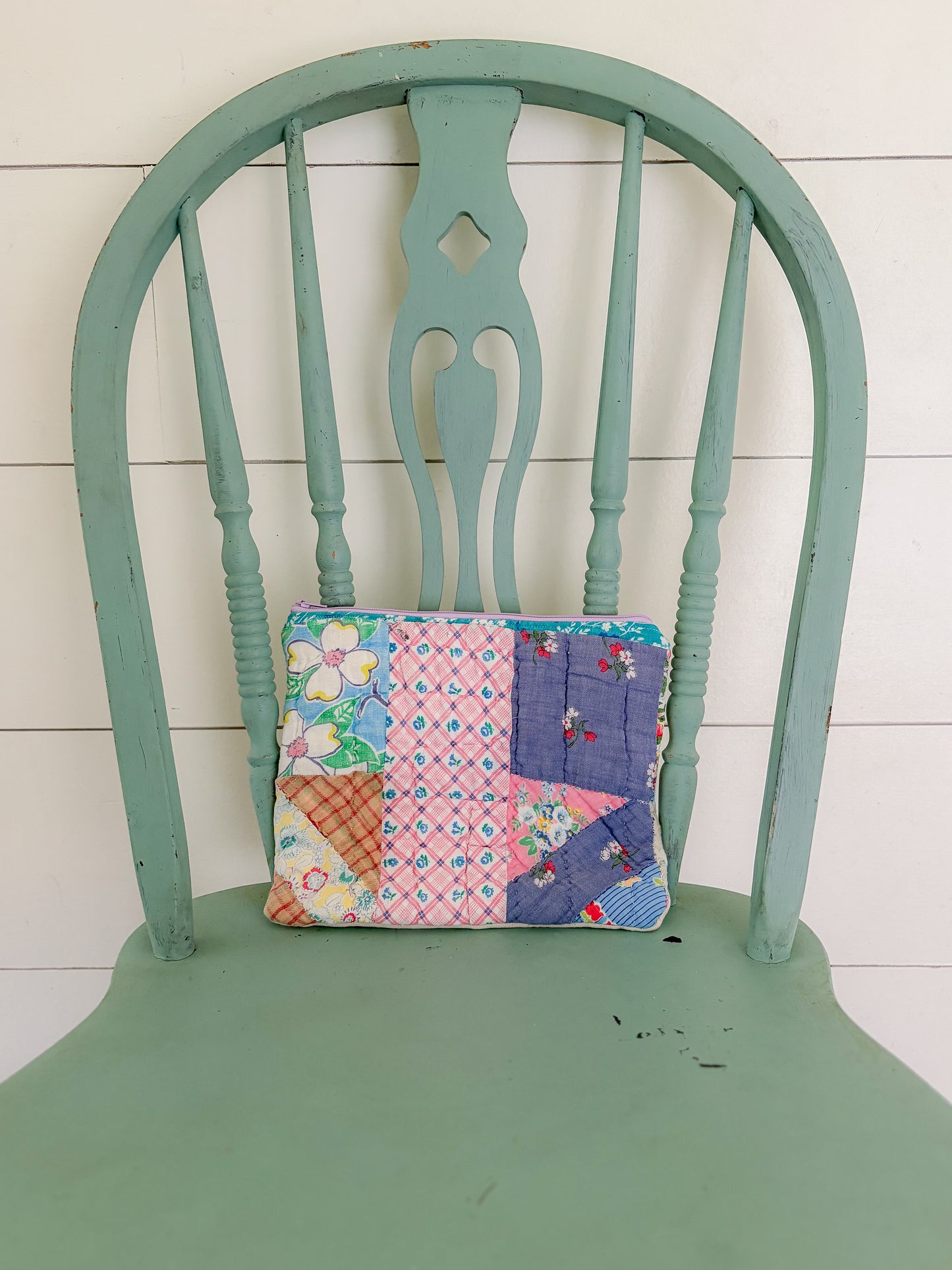 Handmade Vintage Quilt Zipper Pouch LARGE