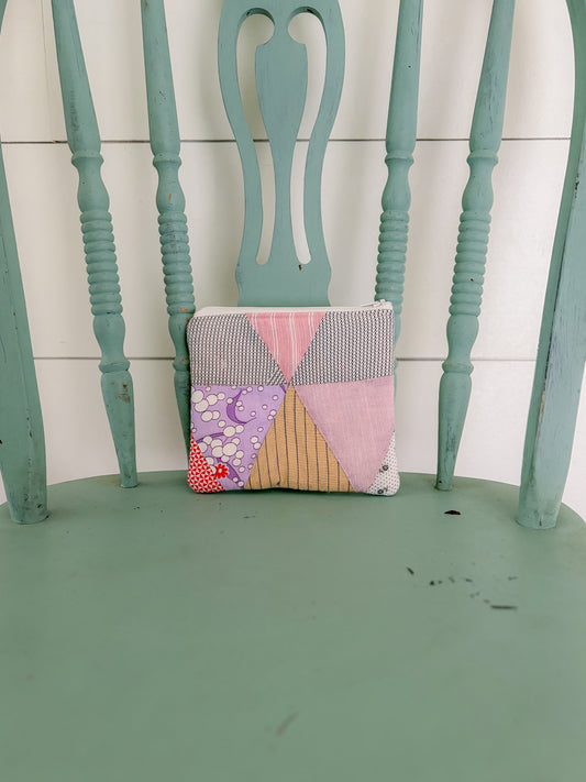 Handmade Vintage Quilt Zipper Pouch SMALL