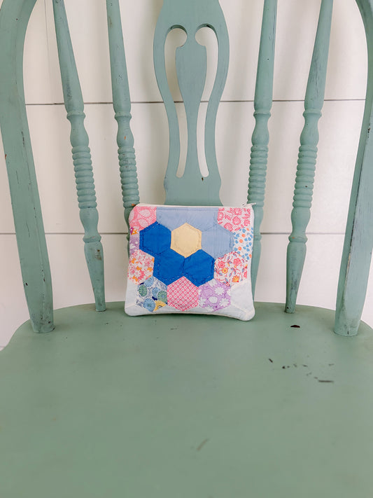 Handmade Vintage Quilt Zipper Pouch SMALL