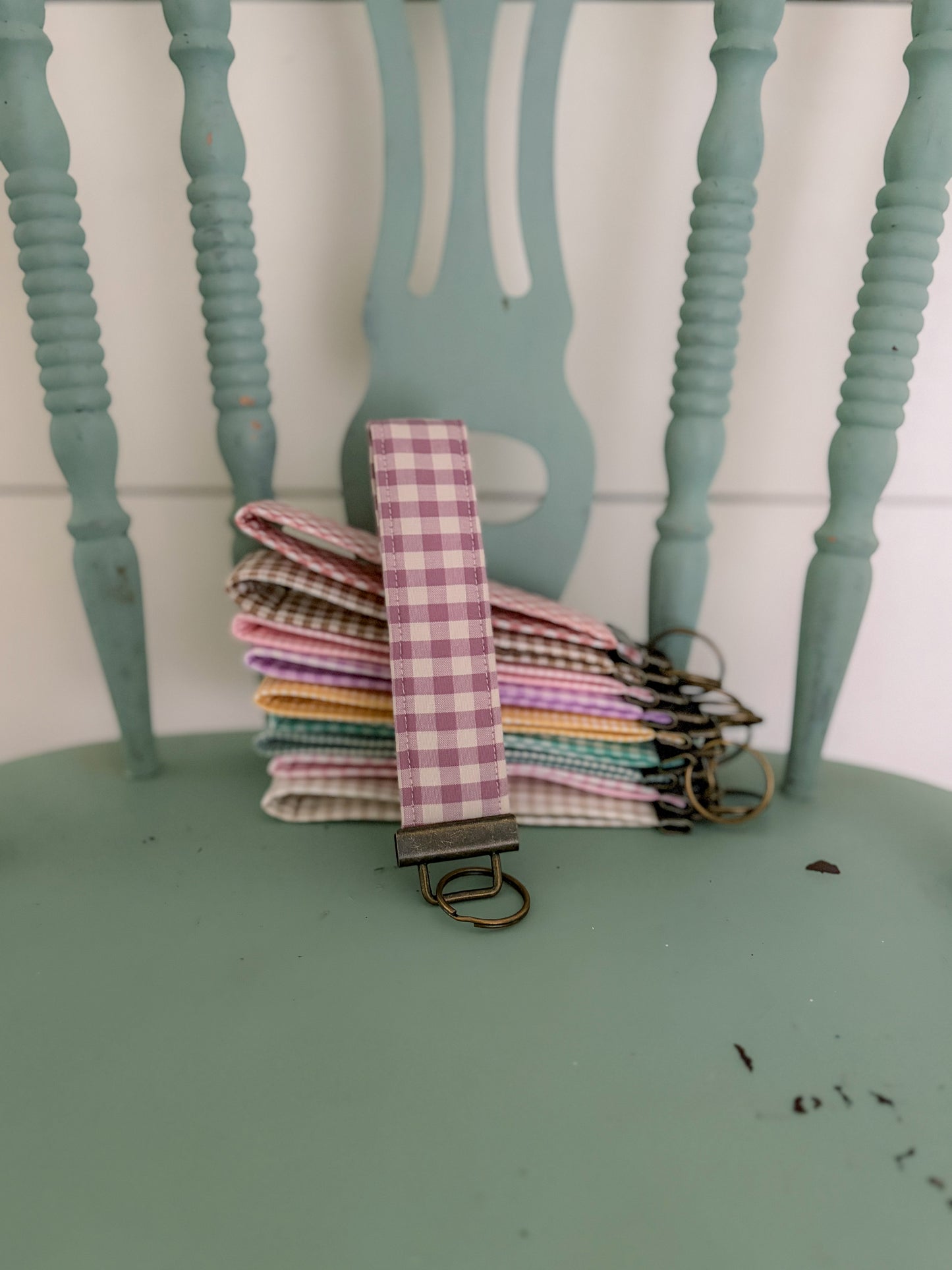 Handmade Mauve/Purple Gingham Keychain