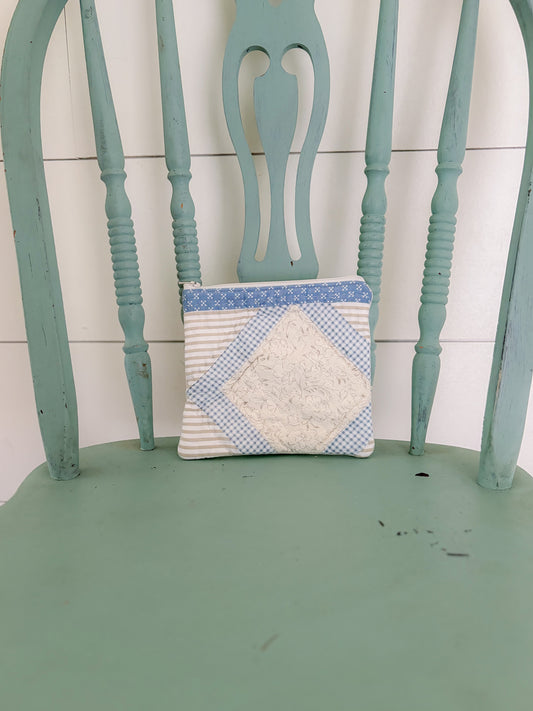 Handmade Vintage Quilt Zipper Pouch SMALL