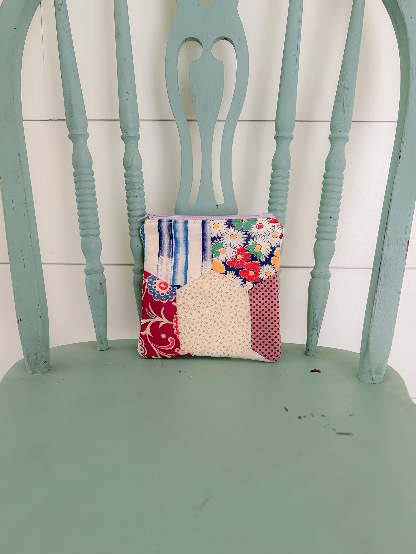 Handmade Vintage Quilt Zipper Pouch SMALL