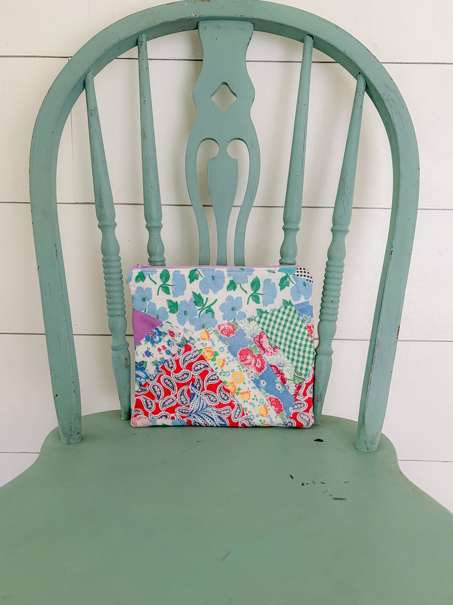 Handmade Vintage Quilt Zipper Pouch LARGE