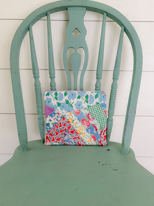Handmade Vintage Quilt Zipper Pouch LARGE