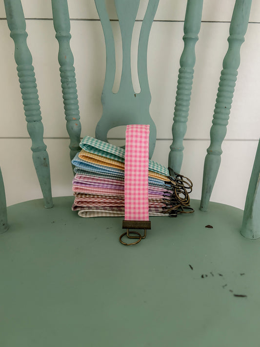 Handmade Bright Pink Gingham Keychain