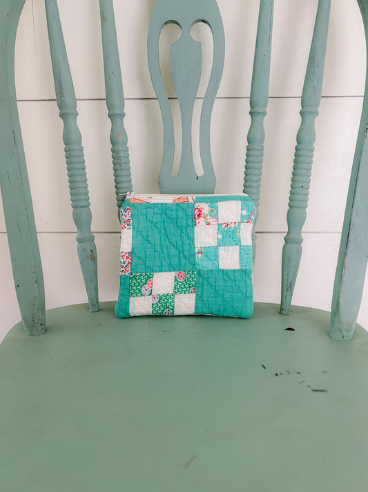 Handmade Vintage Quilt Zipper Pouch SMALL