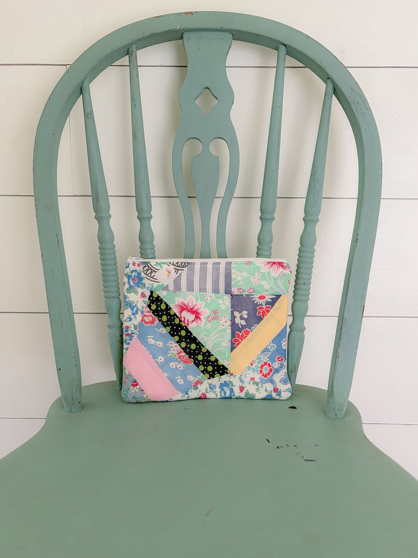 Handmade Vintage Quilt Zipper Pouch LARGE