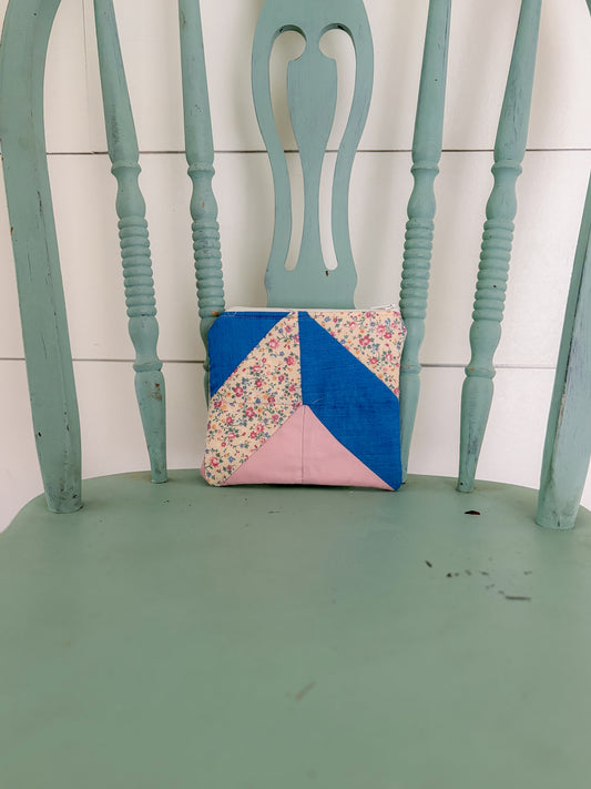 Handmade Vintage Quilt Zipper Pouch SMALL