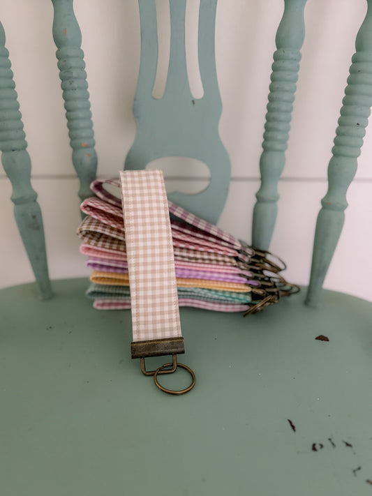 Handmade Beige Gingham Keychain
