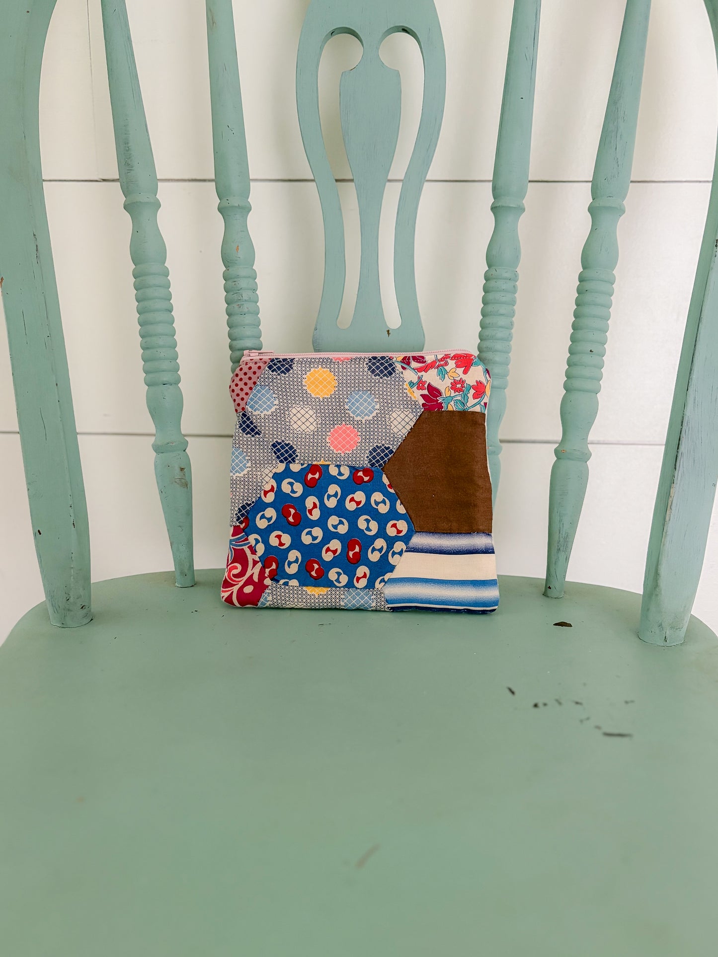 Handmade Vintage Quilt Zipper Pouch SMALL