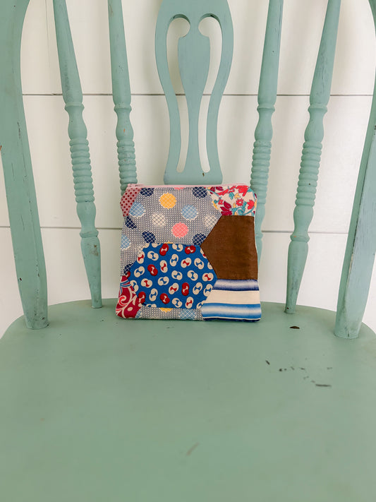 Handmade Vintage Quilt Zipper Pouch SMALL