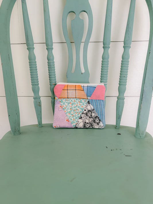 Handmade Vintage Quilt Zipper Pouch SMALL