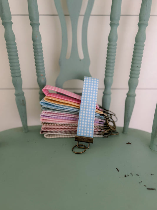 Handmade Light Blue Gingham Keychain
