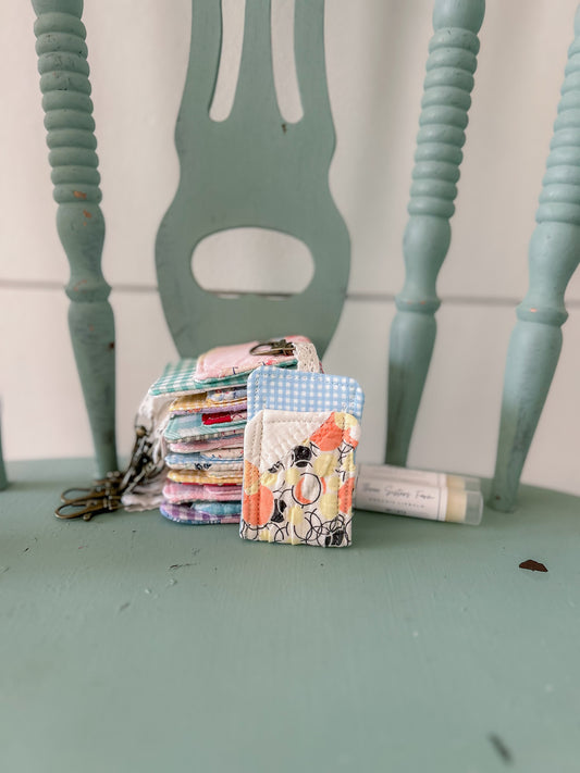 Handmade Vintage Quilt Lip Balm Holder Keychain