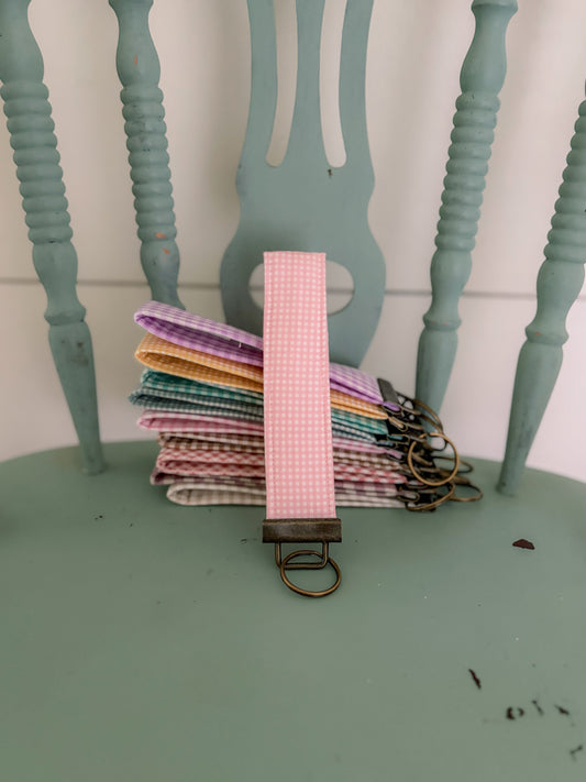 Handmade Light Pink Gingham Keychain