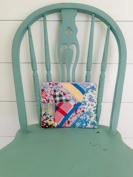 Handmade Vintage Quilt Zipper Pouch LARGE