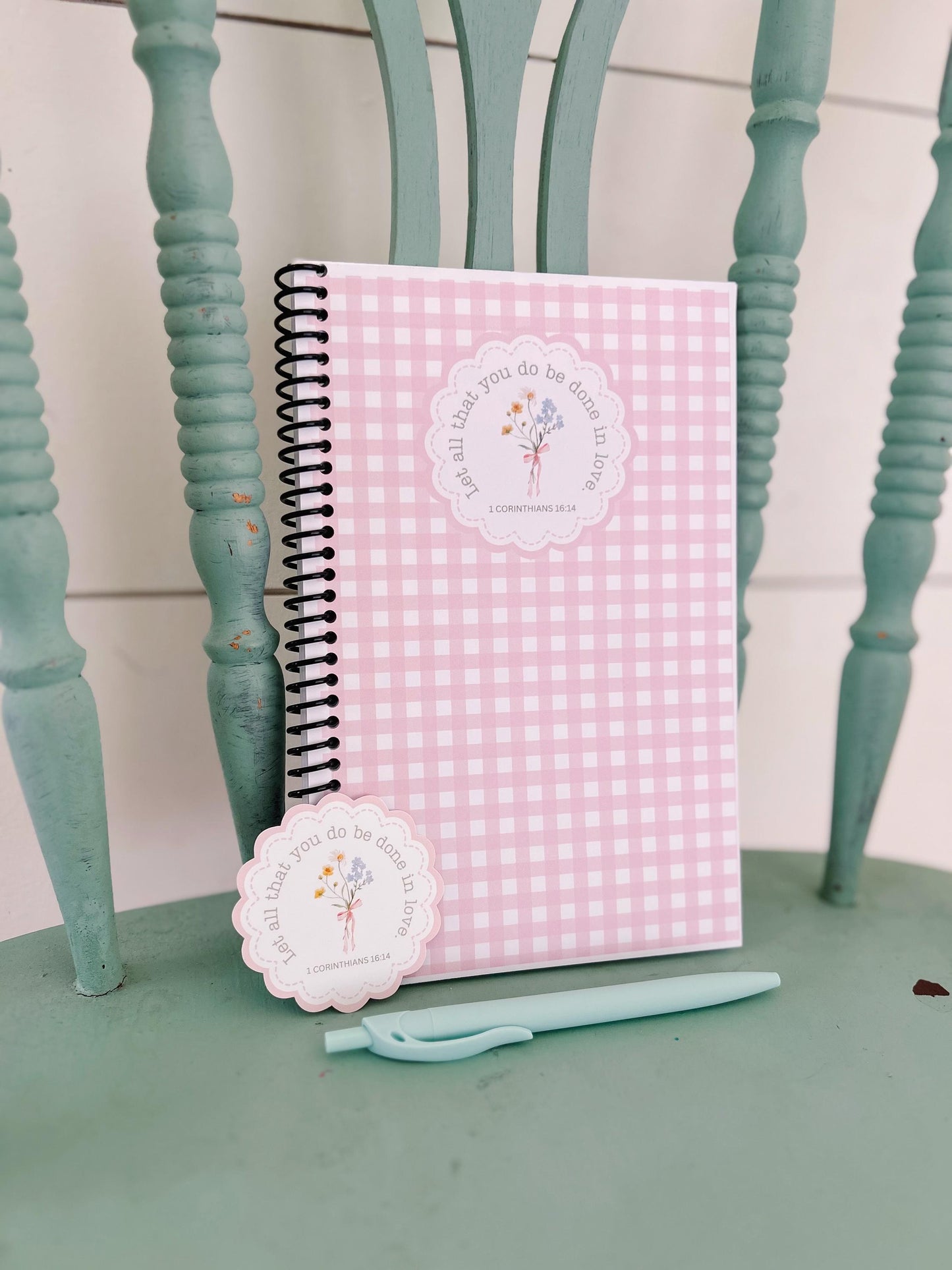Pink Gingham Bible Study Journal Notebook Set…Sermon Notebook Set…Gift Set