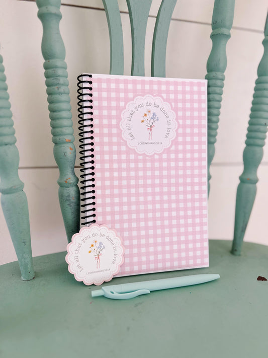 Pink Gingham Bible Study Journal Notebook Set…Sermon Notebook Set…Gift Set