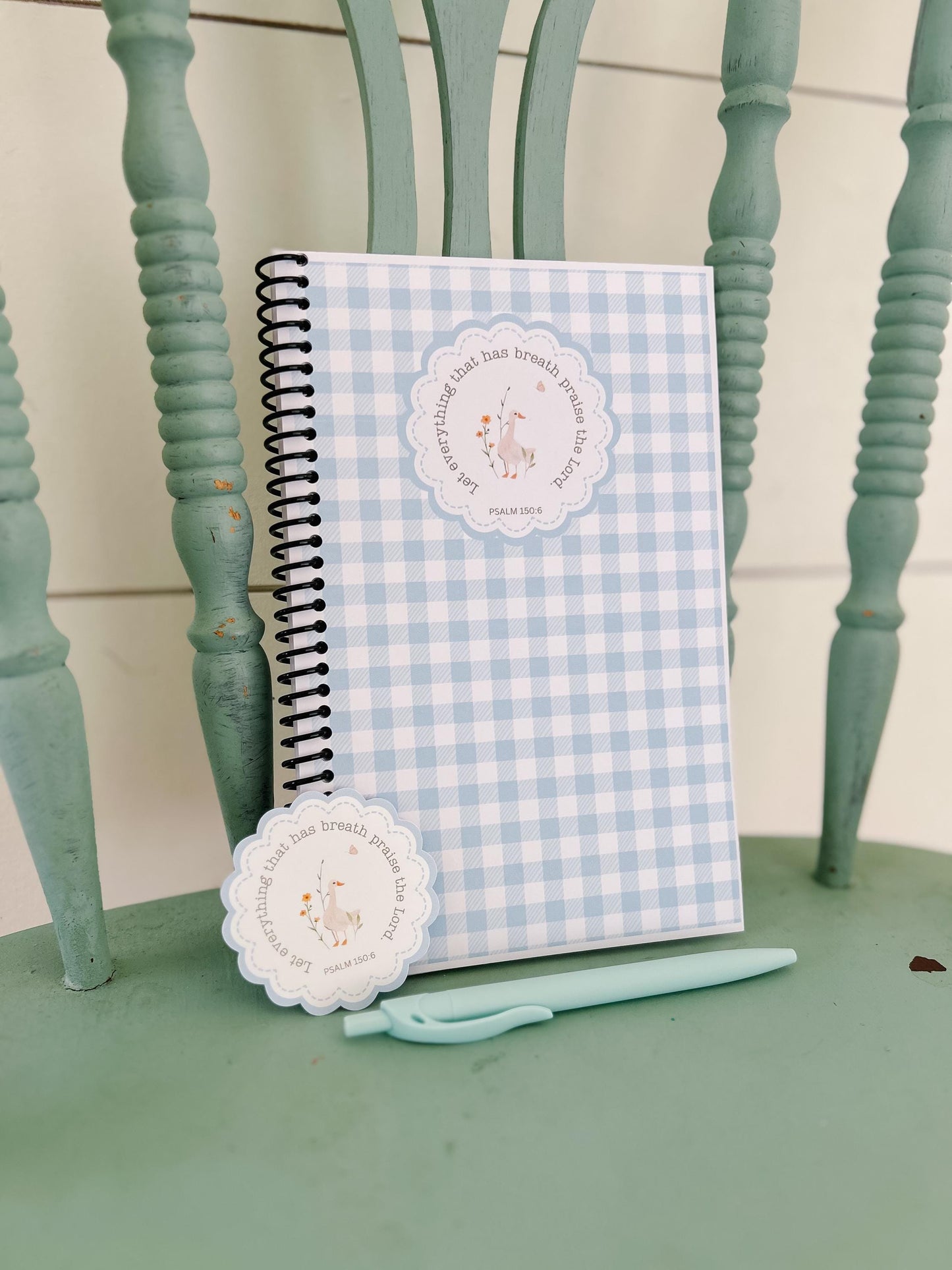 Blue Gingham Bible Study Journal Notebook Set…Sermon Notebook Set…Gift Set