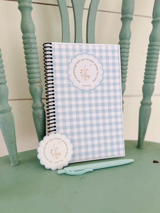 Blue Gingham Bible Study Journal Notebook Set…Sermon Notebook Set…Gift Set