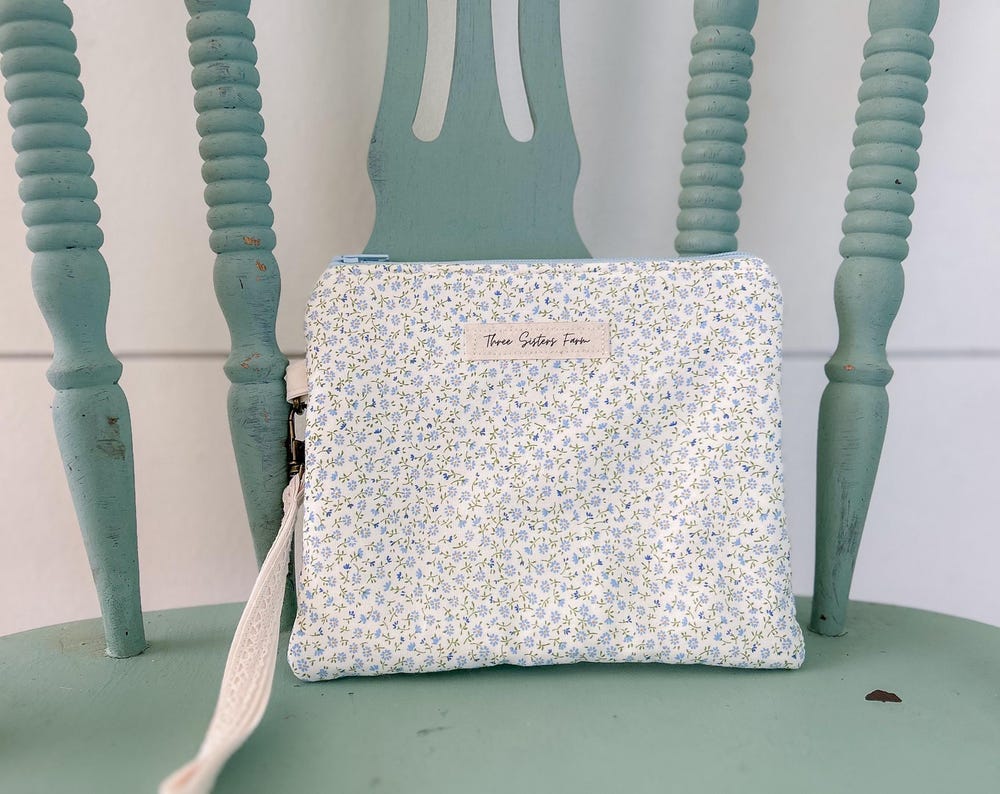 Handmade Vintage Floral Zipper Pouch Wristlet